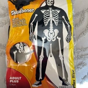 Adult Men's sz XL Halloween Skeleton Onepiece Jumpsuit w/hoodie face mask